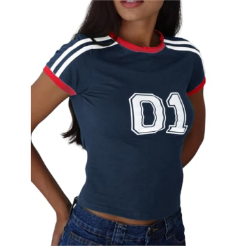 Imily Bela Women's Y2K Vintage Navy Letter Print Crop Top