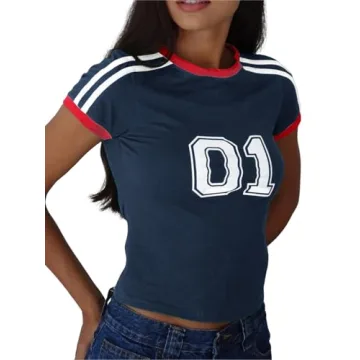 Imily Bela Women's Y2K Vintage Navy Letter Print Crop Top