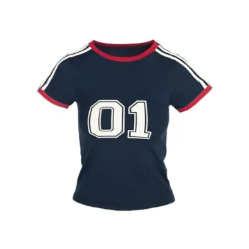 Imily Bela Women's Y2K Vintage Navy Letter Print Crop Top