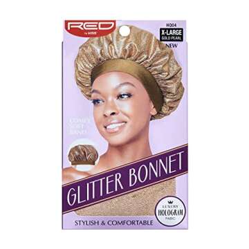 Red By Kiss Glitter Bonnet Premium Quality Sleeping Hair Bonnet Hair Cap, X-Large (Gold Pearl)