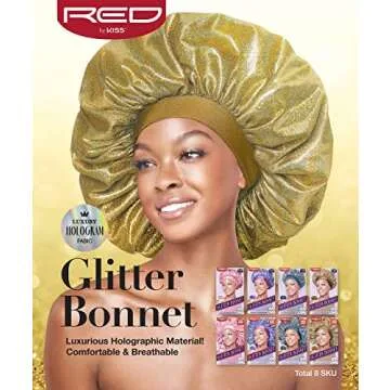 Red By Kiss Glitter Bonnet Premium Quality Sleeping Hair Bonnet Hair Cap, X-Large (Gold Pearl)