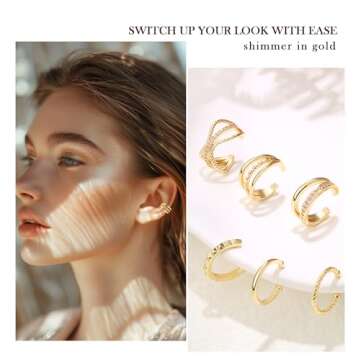 LYLYMIMI Gold Ear Cuffs Non Piercing Ear Cuff Earrings for Women Fake Piercings V