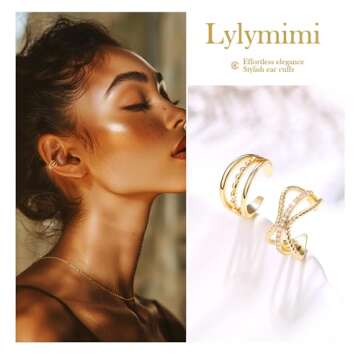 LYLYMIMI Gold Ear Cuffs Non Piercing Ear Cuff Earrings for Women Fake Piercings V