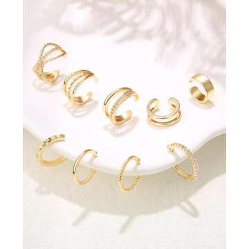 LYLYMIMI Gold Ear Cuffs Non Piercing Ear Cuff Earrings for Women Fake Piercings V