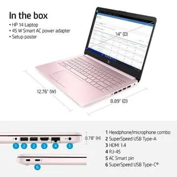 HP Portable Laptop (Include 1 Year Microsoft 365), 14’’ HD Display, 16GB RAM, 64GB eMMC, Intel Quad-Core N4120, Student and Business, Webcam, HDMI, Wi-Fi, RJ-45, Windows 11 Home, Pink