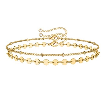 Gold Dainty Layered Bracelets for Women, 14K Gold Filled Layering Beads Chain Bracelet Simple Handma...