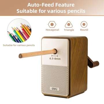 Deli Manual Pencil Sharpener - Auto-in Hand Crank, Adjustable Point