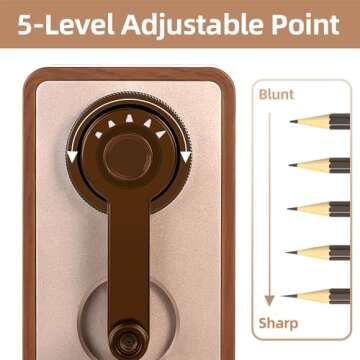 Deli Manual Pencil Sharpener - Auto-in Hand Crank, Adjustable Point