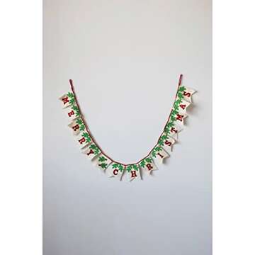 Creative Co-Op Wool Felt Pendant Banner with Holly "Merry Christmas", Red, Cream, and Green