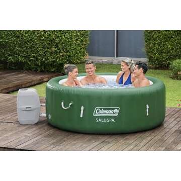 Coleman Palm Springs EnergySense AirJet Inflatable Hot Tub Spa (77" x 28") | Portable Hot Tub with 2 Covers (1 Energy-Efficient Thermal Cover and 1 Standard Cover) | Fits Up to 4-6 Persons | Green