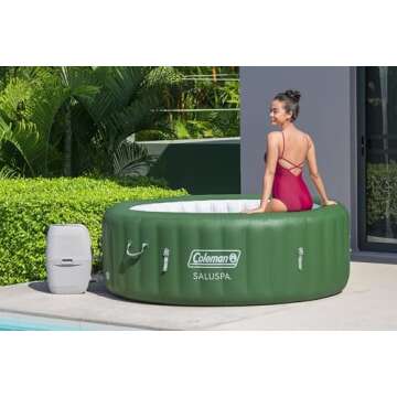Coleman Palm Springs EnergySense AirJet Inflatable Hot Tub Spa (77" x 28") | Portable Hot Tub with 2 Covers (1 Energy-Efficient Thermal Cover and 1 Standard Cover) | Fits Up to 4-6 Persons | Green