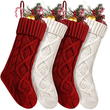 Fesciory 4 Pack Christmas Stockings 18 Inches Large Size Cable Knitted Stocking Gifts & Decorations ...