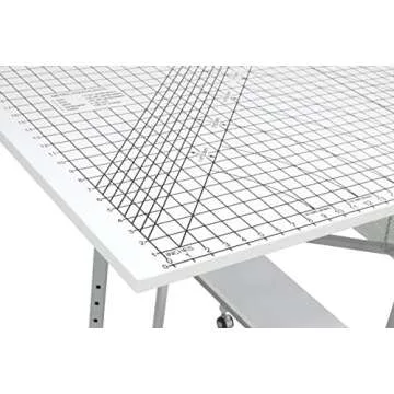 Sew Ready Foldable Hobby and Cutting Grid Table - 58.75" W x 36.5" D White Arts and Crafts Table with Grid Top and Silver Storage Drawers