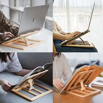 Ergonomic Adjustable Laptop Stand - Portable Wood Design