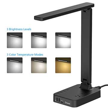 Drevet LED Desk lamp with USB C Charging Port, Table Light with 3 USB Charger and 2 AC Power Outlet,...
