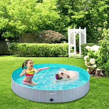 Foldable Dog Pool by LUNAOO- Portable Kiddie Pool, Durable PVC Outdoor Swimming Pool for Large Small Dogs (XL - 63'' x 12'', Light Gray)