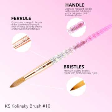 Kiara Sky Pink Acrylic Kolinsky Brush for Nail Art