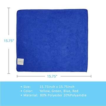CYNKRONIZE 15.75"X 15.75" Microfiber Cleaning Cloth, High Absorbent, Soft, Streak Free and Lint Free All Purpose Cleaning Cloths. Pack of 12
