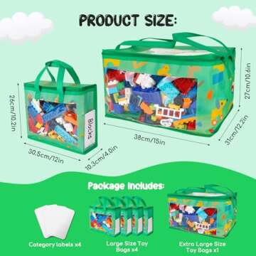 5 Pack Toy Storage Bags with Labels, Include 1 Pcs Extra Large and 4 Pcs Large Bags, Portable Toy St...