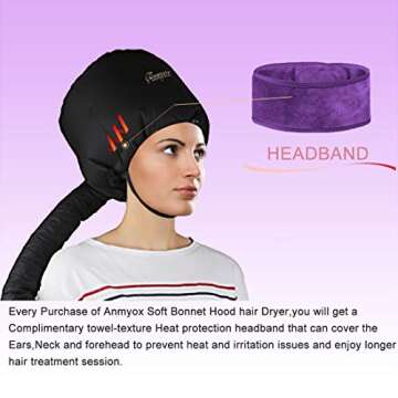 Bonnet Hood Hair Dryer Attachment, Anmyox Hooded Hair Dryer Home Hair Drying Cap for Styling,Curling and Hair Deep Conditioning,Adjustable Large Soft Bonnet for Hand-held Blowing Hair Dryers.