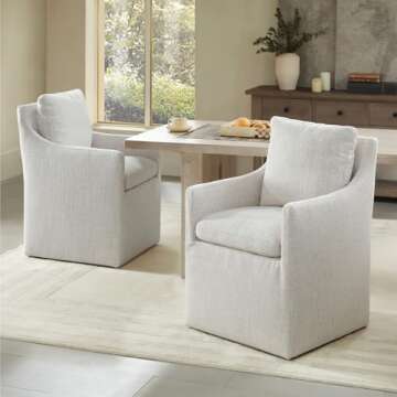 KISLOT Upholstered Dining Chairs with Casters No Assembly Modern Accent Armchair with Rollers for Di...