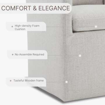 KISLOT Upholstered Dining Chairs with Casters No Assembly Modern Accent Armchair with Rollers for Diningroom Bedroom Livingroom Reading Room,2 PCS,Linen