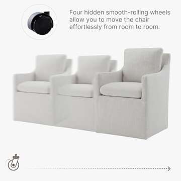 KISLOT Upholstered Dining Chairs with Casters No Assembly Modern Accent Armchair with Rollers for Diningroom Bedroom Livingroom Reading Room,2 PCS,Linen