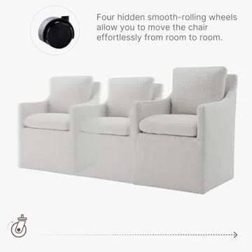 KISLOT Upholstered Dining Chairs with Casters No Assembly Modern Accent Armchair with Rollers for Diningroom Bedroom Livingroom Reading Room,2 PCS,Linen