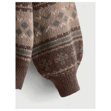 MakeMeChic Women's Vintage Sweater Geo Pattern Striped Crew Neck Long Sleeve Drop Shoulder Knit Pullovers Multicolor B Large