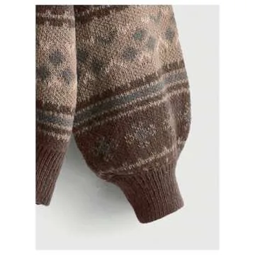 MakeMeChic Women's Vintage Sweater Geo Pattern Striped Crew Neck Long Sleeve Drop Shoulder Knit Pullovers Multicolor B Large