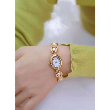 ADSBIAOYE Elegant Pearl Women's Dress Watch Fashion Oval dial Watch Gift Women's Watch Waterproof Wa...