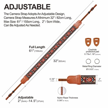 Padwa Vintage Embroidered Camera Strap - Adjustable & Durable