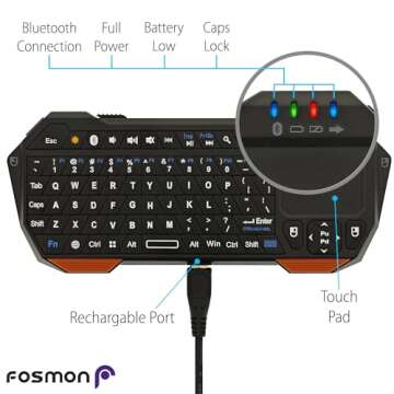 Fosmon Mini Bluetooth Keyboard (QWERTY Keypad), Wireless Portable with Touchpad, Compatible with Apple TV, Amazon Fire Stick, PS4, PS4 Pro, PS5, HTPC/IPTV, VR Glasses, Smartphones