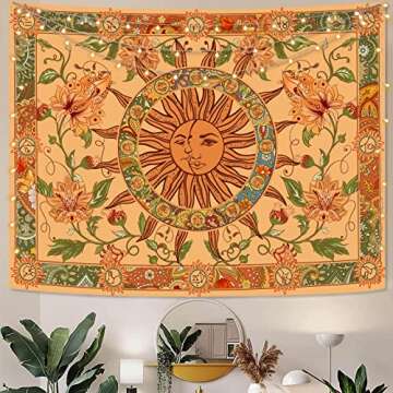 Kanuyee Yellow Sun and Moon Tapestry for Boho Decor