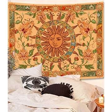 Kanuyee Yellow Sun and Moon Tapestry for Boho Decor