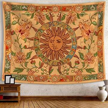 Kanuyee Yellow Sun and Moon Tapestry for Boho Decor