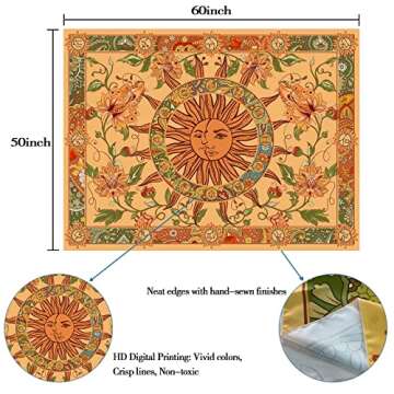 Kanuyee Yellow Sun and Moon Tapestry for Boho Decor