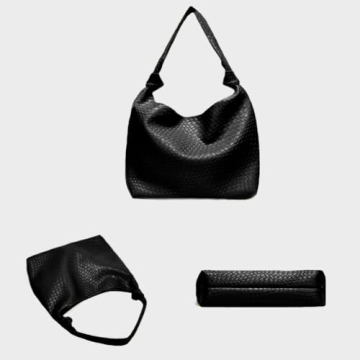 Woven Pattern Hobo Bags for Women Soft PU Leather Slouchy Bag Large Capacity Woven Leather Handbag Knotted Handle Slouchy Tote Purses