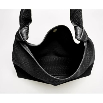 Woven Pattern Hobo Bags for Women Soft PU Leather Slouchy Bag Large Capacity Woven Leather Handbag Knotted Handle Slouchy Tote Purses