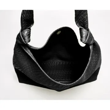 Woven Pattern Hobo Bags for Women Soft PU Leather Slouchy Bag Large Capacity Woven Leather Handbag Knotted Handle Slouchy Tote Purses