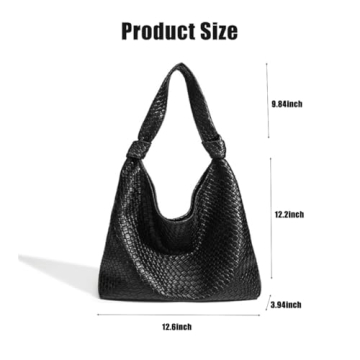 Woven Pattern Hobo Bags for Women Soft PU Leather Slouchy Bag Large Capacity Woven Leather Handbag Knotted Handle Slouchy Tote Purses