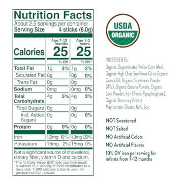 Little Bellies Organic Strawberry Pick-Me Sticks Baby Snack (Pack of 5 x 0.56 oz Individual Packs)