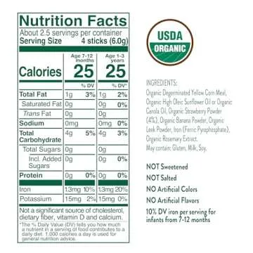 Little Bellies Organic Strawberry Pick-Me Sticks Baby Snack (Pack of 5 x 0.56 oz Individual Packs)