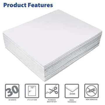 Better Office Products White EVA Foam Sheets, 30 Pack, 2mm Thick, 9 x 12 Inch, White Color, for Arts and Crafts, 30 Sheets Bulk Pack