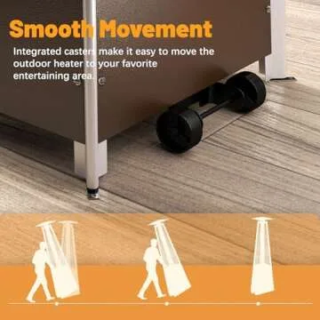 FOOWIN Patio Heater,Propane Patio Heater with Detachable Table,48,000 BTU Outdoor Heater with Wheels,Waterproof Cover & Gloves,Quartz Glass Tube Pyramid Patio Heater for Outdoor Use,Hammered Bronze
