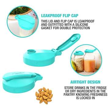 Masontops Multi Top - 2PK - Small Mouth Mason Jar Lids with Pour Spout and Flip Cap – Sip, Pour, Store & More- Jar Not Included