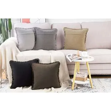 MADIZZ Suede Throw Pillow Covers Set of 2 with Tassels