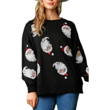 Creaion Women Sequin Christmas Santa Sweater for Festive Fun