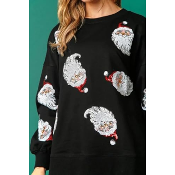 Oversized Sequin Christmas Sweatshirt for Women