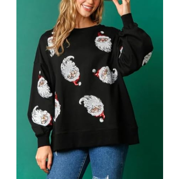 Oversized Sequin Christmas Sweatshirt for Women